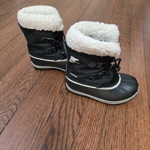 Sorel Black and Cream Kids Snow Boots